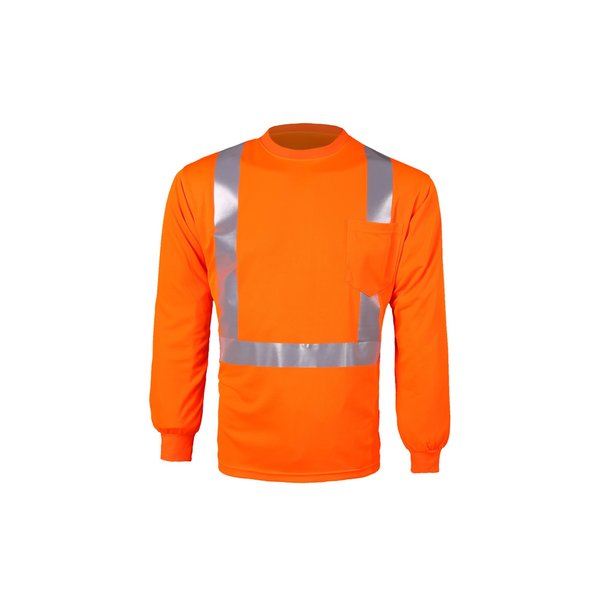 2W International High Viz Long Sleeve Birdseye T Shirt, Small, Orange, Class 2 TLB123C-2 S